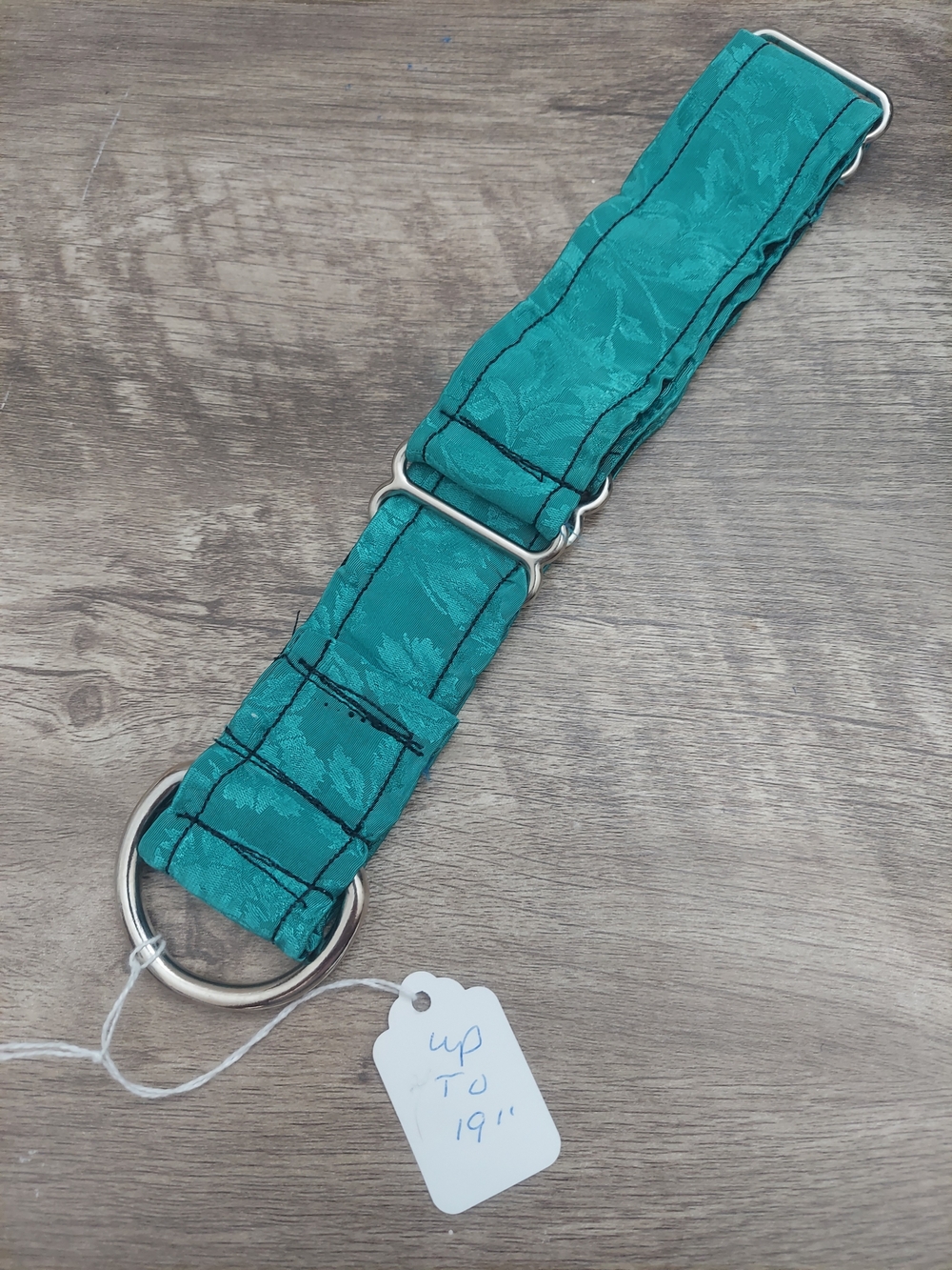 Custom Martingale Dog Collar 1.5" Teal Damask Floral Jacquard Green 19"